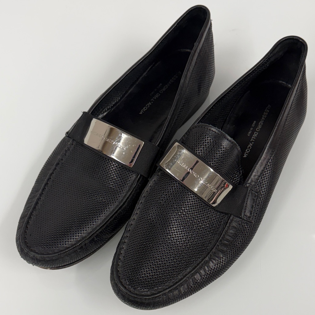 Alessandro Dell'acqua Textured Black Loafers With Silver Accent 45 12